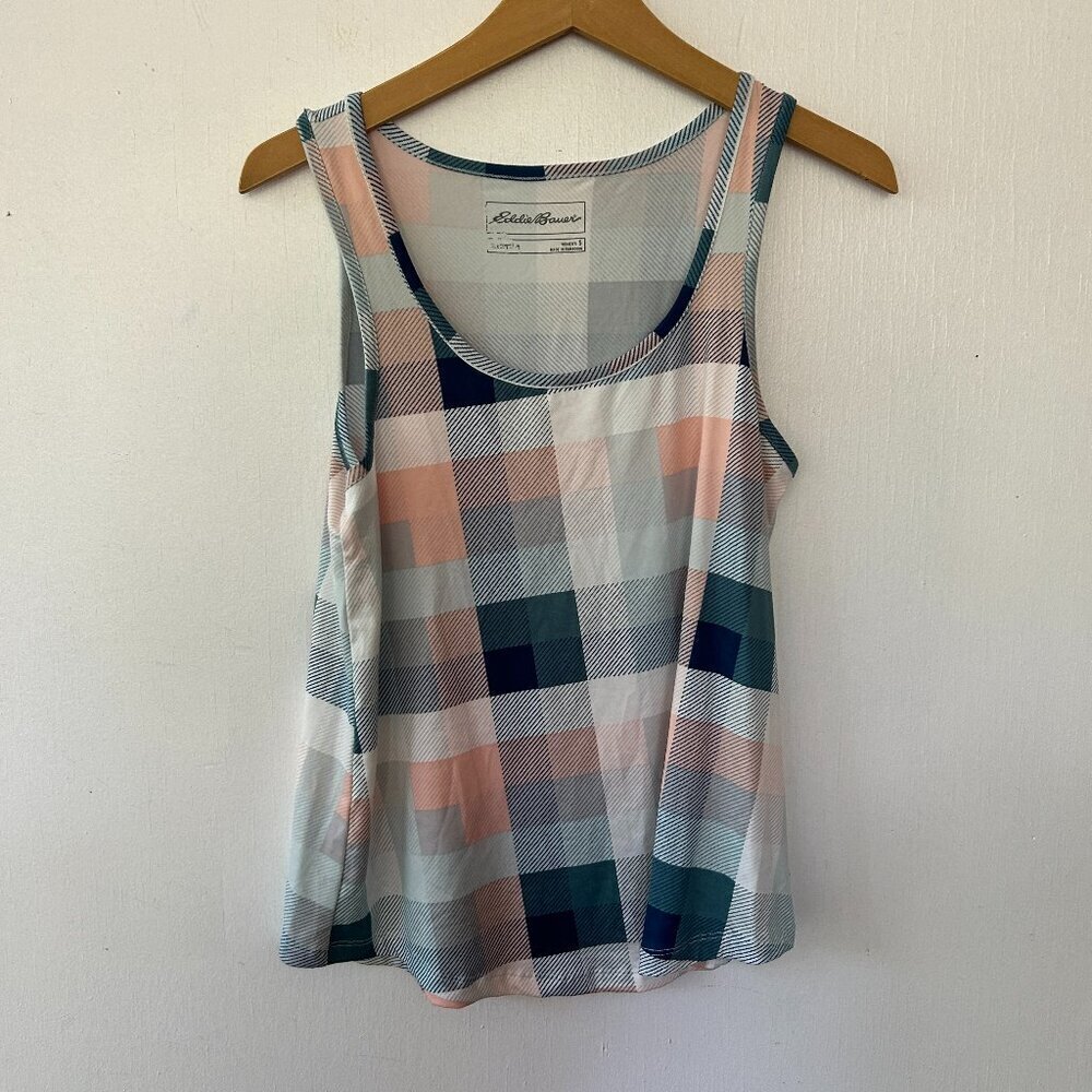 Eddie Bauer Pajama Tank Top Womens Small Blue‎ Plaid Sleeveless Cozy PJs